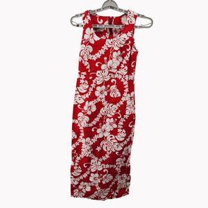 Hilo Hattie Hawaiian Dress Size 4 Red White Floral Sleeveless Island Style